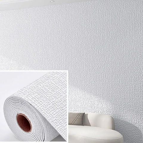 Hassle Free Peel And Stick Self Adhesive Wallpaper Roll Hella Waterproof Moisture Proof Thermal Insulation Wall Sticker Pasteless Contact Paper Super Snazzy Home Decor Big Time Upgrade 50X300Cm Wrap displayed on a wall with a close-up of the roll.