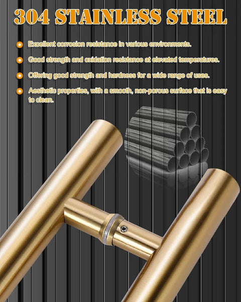 Titanium Gold Round Barn Door Handles Set, Double Sided Pull Push for French Doors and Exterior Shower Doors, 304 Stainless Steel