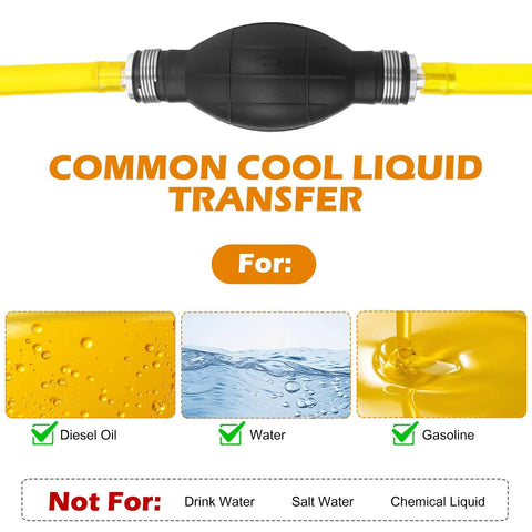 Portable Hand Fuel Transfer Pump With 10 Ft Siphon Hose, High Flow Gasoline Diesel Transfer, Also Handles Oil Water Liquids, infographic.