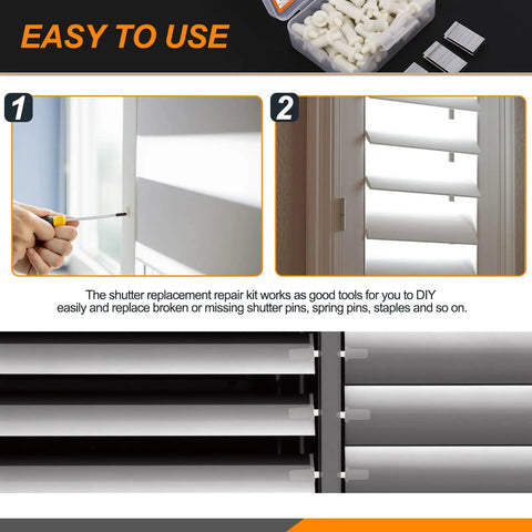 Fully Loaded Plantation Shutter Repair Kit 130 Pcs With 50 Spring Loaded Pins and 80 Tilt Rod Louvers Staples for quick shutter fixes