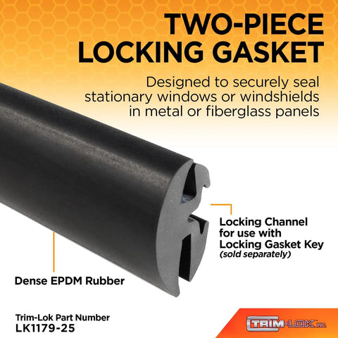 EPDM Dense Rubber Window Gasket With Inline Two Piece Locking System for secure seal on windows, shown in close-up