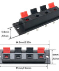 4 Pack Large Size Spring Push Speaker Terminal Block For No Fuss Wiring, Jack Socket Connector, red and black connectors, dimensions shown