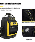 Heavy Duty Tool Backpack With Molded Waterproof Bottom And Waist Support For Electricians, Plumbers, And Pros, side view