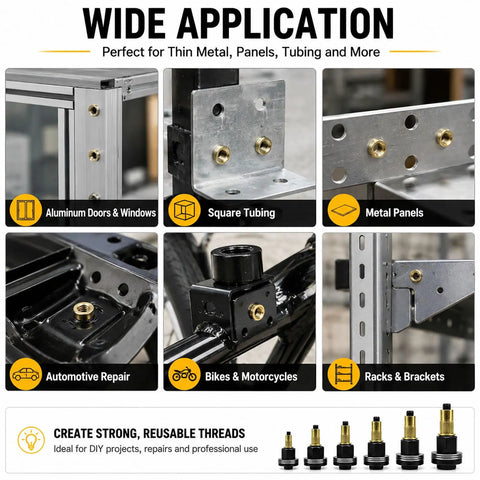 Heavy Duty Carbon Steel Manual Rivet Nut Tool Kit With Interchangeable Heads For Threaded Inserts on sheet metal, tubing, brackets, furniture
