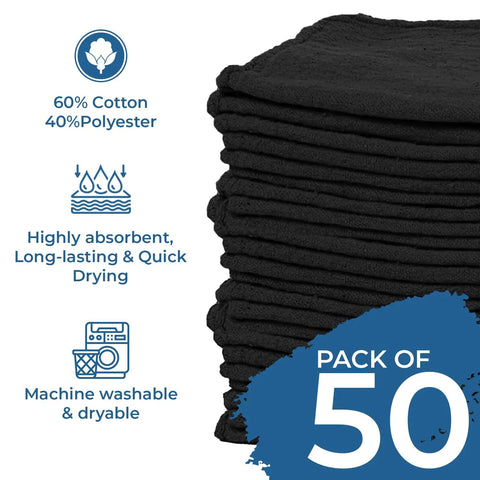 Shop Towels 50 Pack Black Terry Cloth Rags For Car Detailing And Home Cleaning Beast Absorbent Reusable And Washable