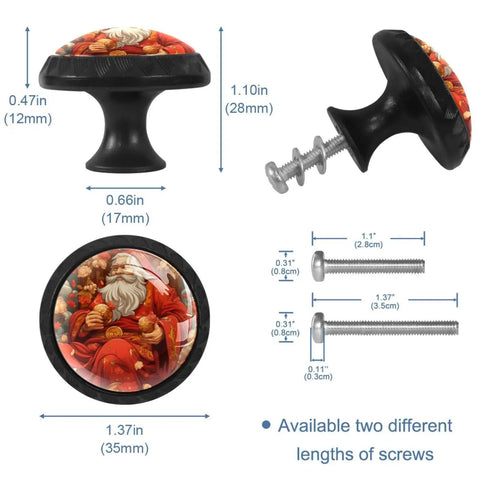 Four Piece Round Cabinet Knob Set With Screws For Drawers And Cabinets featuring Santa Claus design, two screw sizes included.
