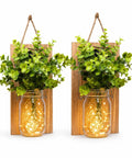 Rustic Mason Jar Wall Sconces Featuring Led Fairy Lights And Faux Ivy Vine Serve Up Serious Farmhouse Charm And Super Cool Evening Vibes For Your Spot Killer Decor Two Pack, with warm light and greenery.