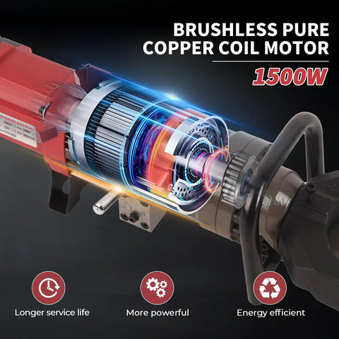 Heavy Duty 1500W Electric Hydraulic Rebar Bender For Steel Rods Up To 1 Inch #8 And 25mm showcasing brushless pure copper coil motor.