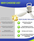 Graphic comparing 17 Inch Ceiling Fan With Light And Remote Battery Powered Outdoor Hanging Fan features vs others.