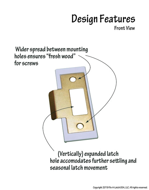 Front view of Mixed 2 Pack Door Latch Repair Kit With Brass Finish For Quick Fix In Minutes No Tools Needed Slim Profile Fits Through One Eighth Inch Clearance And Works On Standard Interior And Exterior Doors showing design features.
