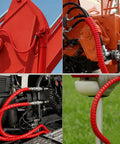 Heavy Duty Spiral Hose Wrap Protector Cover For Hydraulic Lines Half Inch Hdpe Cable Guard Sleeve Oil Heat Uv Abrasion Resistant Shield in use on machinery.