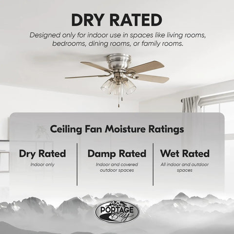 42 Inch Brushed Nickel Ceiling Fan With LED Light Kit Quiet Indoor Cooling For Rooms Up To 350 Sq Ft