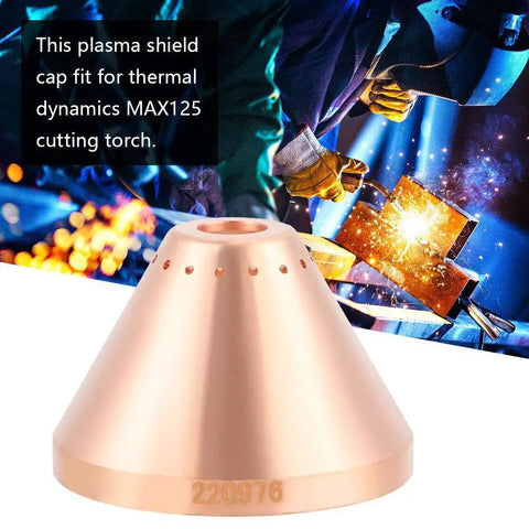Copper Cup, Nozzle, Tips And Cover Set For Plasma Cutter Torch with smooth metal cutting action, shown with welding sparks.