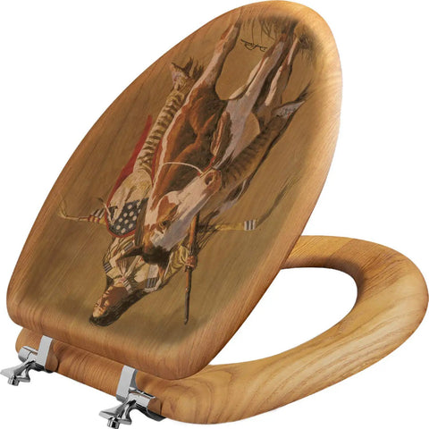 Elongated Oak Veneer Toilet Seat With Western Scene Print Upgrade Your Bathroom Decor Rugged Western Vibe Fits US Standard Toilets