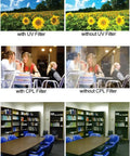 Image comparison with and without 52mm Lens Filter Kit Bundle Pro With UV CPL FLD Filters And Travel Case effects on photos.