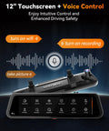 G900 Tripro Bumper 3 Channel 4K Mirror Dash Cam 12-inch touchscreen voice control interface display