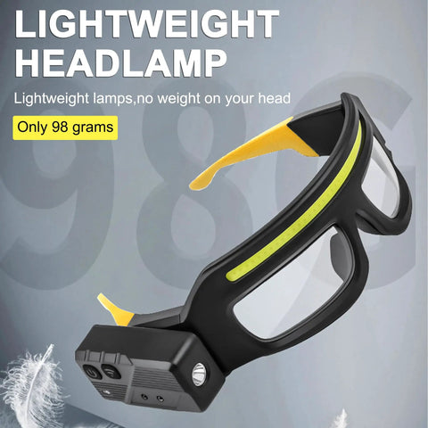 Kickass Brightness LED Light Up Glasses With Smart Motion Sensor And Touch Control Five Lighting Modes USB C Quick Charge For Trail Runs Camping Fishing And Shop Hustle In Black And Yellow