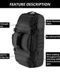 65L 3 In 1 Duffle Bag Backpack For Sports Gym And Outdoor Adventures Tactical MOLLE Gear Carrier With Large Capacity And Water Resistant Black