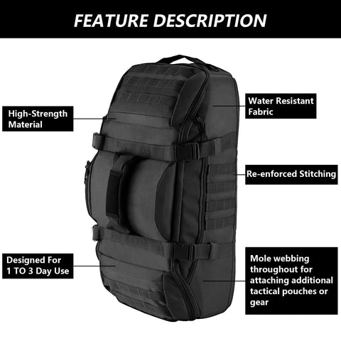 65L 3 In 1 Duffle Bag Backpack For Sports Gym And Outdoor Adventures Tactical MOLLE Gear Carrier With Large Capacity And Water Resistant Black