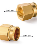Brass Garden Hose Adapter 3/4 GHT Female To 3/4 NPT Female Swivel Connector For Hose To Pipe Fittings Three Pack Heavy Duty Brass Fittings With Leak Free Swivel Design No Fuss Fits Most Hoses And Systems 3/4 NPT and 3/4 GHT ends