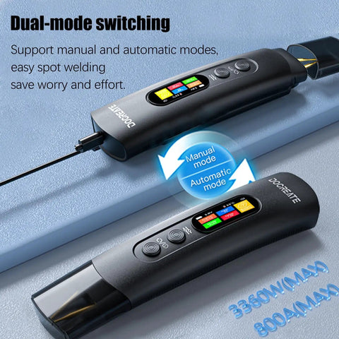 Portable Handheld Spot Welder With 2 In 1 Welding Pen showing dual-mode buttons