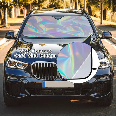 Kick Summer Heat To The Curb With This Sick Reflective Laser Windshield Sun Shade For Tesla Cybertruck Plus Cyberbeast 2023 Through 2026 featuring a contact card slot design.