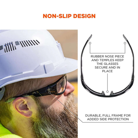 Person wearing Skullerz Odin Safety Glasses Black Frame Clear Lenses Built For Real Tough Jobs High Impact Eyewear For Work