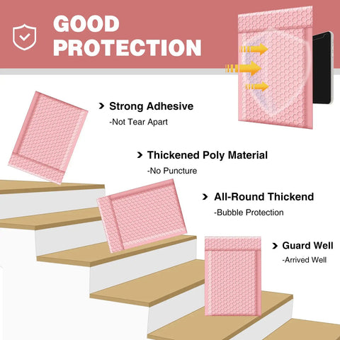 Light Pink 4x8 Inch Bubble Mailers 50 Pack Self Seal Padded Poly Mailers For Small Biz Shipments with protection features