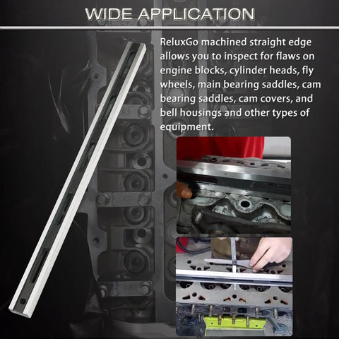 24 Inch Machinist Precision Steel Straight Edge Tool With Feeler Gauges For Checking Cylinder Heads And Engine Blocks Pro Grade In Use