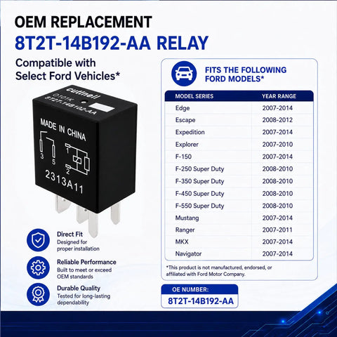 Six Pack 12V 40A 4 Pin Automotive Relay Replacement For 8T2T 14B192 AA And FoMoCo Style Units O101K Compatible Durable Auto Relay For Cars Trucks And SUVs, black relay with Ford fitment chart