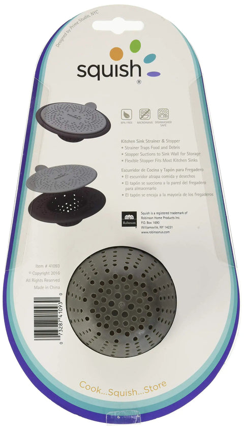 Packaging of Sink Stopper And Strainer Traps Food Debris Flexible Fit For Most Kitchen Sinks Suctions To Wall For Easy Storage Dishwasher Safe And BPA Free Keeps Drains Clear And Prevents Clogs