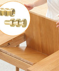 Premium Brass Table Leaf Dowel Pins And Extension Table Connectors in use for solid wood furniture alignment and tabletop support.