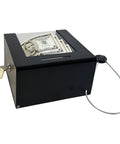 Heavy Duty Steel Countertop Tip Box With Combo Cable Lock Secure Cash Collection Jar For Restaurants And Shops Keep That Dough Safe view with cash inside
