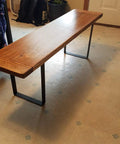 Wooden bench with 14 Inch U Shaped Solid Steel Table Legs 2 Pack Built Tough Black For Coffee Tables TV Stands Benches Desks And Furniture Makeovers Easy DIY Upgrade To Add Sturdiness And Modern Style.
