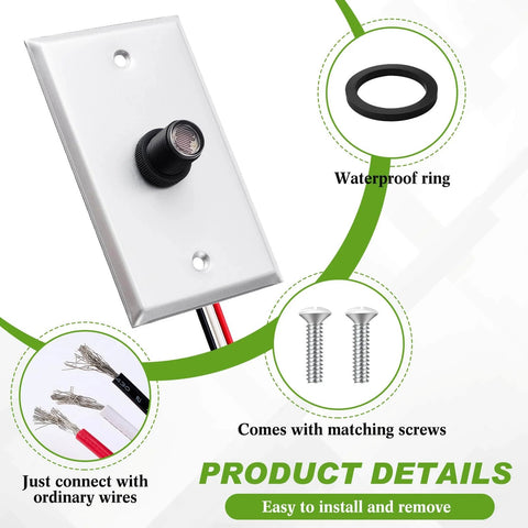 Product details of Two Pack Photocell Sensor Kit for Outdoor Lights With Wall Plate, including waterproof ring and screws.