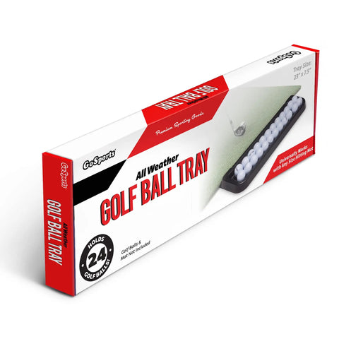 All Weather Golf Ball Tray For Hitting Mats 24 Ball Capacity Universal Fit That Locks Under Any Mat Heavy Duty Polymer Organizer packaging