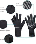 Black XL Water Sports Neoprene Gloves 3mm With 4 Way Stretch And Adjustable Strap showing anti-slip palm and glued seams.