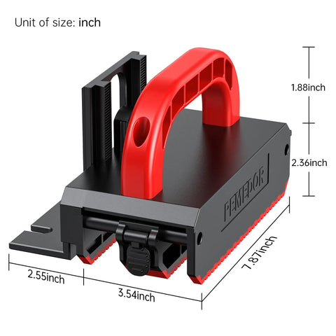 Adjustable Push Block For Table Saw And Router Table With Safe And Stable Grip Sliding Height And Base Width, dimensions displayed