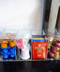 Clear Acrylic 4 Compartment Coffee Capsule Holder With Lid K Cup Organizer For Pods Large Capacity Coffee Bar Storage Box on counter