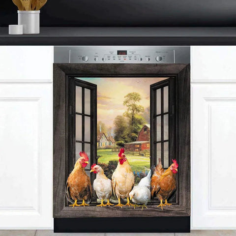 Farmhouse Rooster Dishwasher Cover Magnetic Panels For Fridge And Window Kickin Country Kitchen Decor Stickers, 23x26 inch