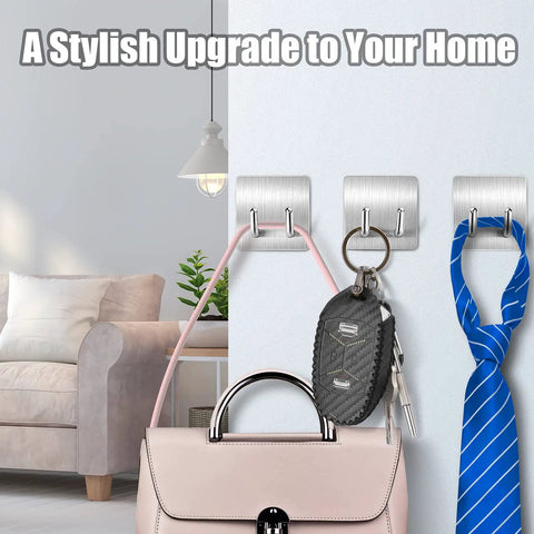 Heavy Duty Shower Hooks Razor Holder Set in Stainless Steel Brushed Nickel Adhesive Wall Hooks Four Pack for Razors Phones Scissors and More