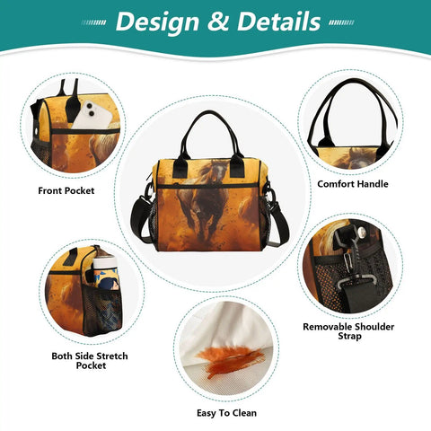 Design and details of insulated lunch cooler tote bag for outdoor picnics and camping with detachable shoulder strap features.