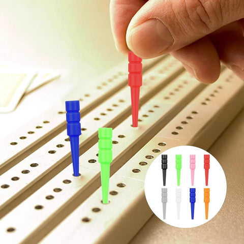 24 Pcs Wooden Cribbage Pegs Set For One Eighth Inch Holes With Eight Colors Replacement Tapered Pins Installed on Cribbage Board