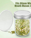 6 Pack Killer Sprouting Lids 304 Stainless Steel Fine Mesh Strainer Fits Wide Mouth Mason Jars with sprouts in jar.