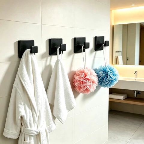Straight Up Sturdy 2 Piece Towel Hooks For Bathroom With Matte Black Finish Rustproof Stainless Steel Square Hidden Screw Design Zero Drama Install Hits Different Look Swear By This Setup