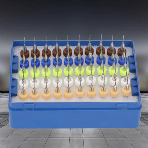 Carbide Micro Drill Bits Kit for PCB Drilling 0.5mm to 0.9mm Spiral Flute Engraving Tools 50 Pieces in blue case