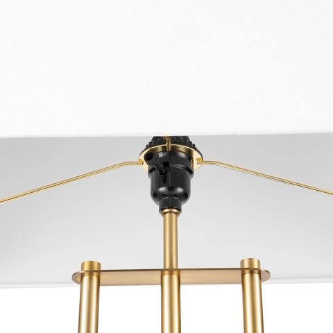 Close-up of SoHo Floor Lamp 62 Inch In Matte Brass With White Linen Shade And Rotary Switch Tall Corner Reading Light structure