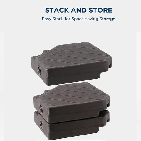 Heavy Duty 4 Piece Patio Umbrella Base Weights 220 Lbs Fillable With Water Or Sand stacked for storage