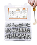 Durable Wood Threaded Inserts With Hex Socket Bolts And T Bar Wrench Slick Flanged Body Fo Sho Set of 188 metal inserts and bolts in clear organizer.