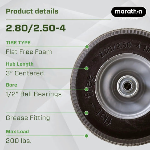 Skip The Hassle And Roll Smooth With This Flat Free Rubber 2 80 2 50 4 Tire And Wheel Assembly Boasting A 3 Inch Centered Hub.